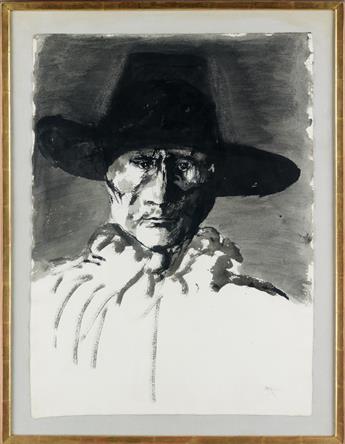 LEONARD BASKIN Study of a Man in a Tall Hat.